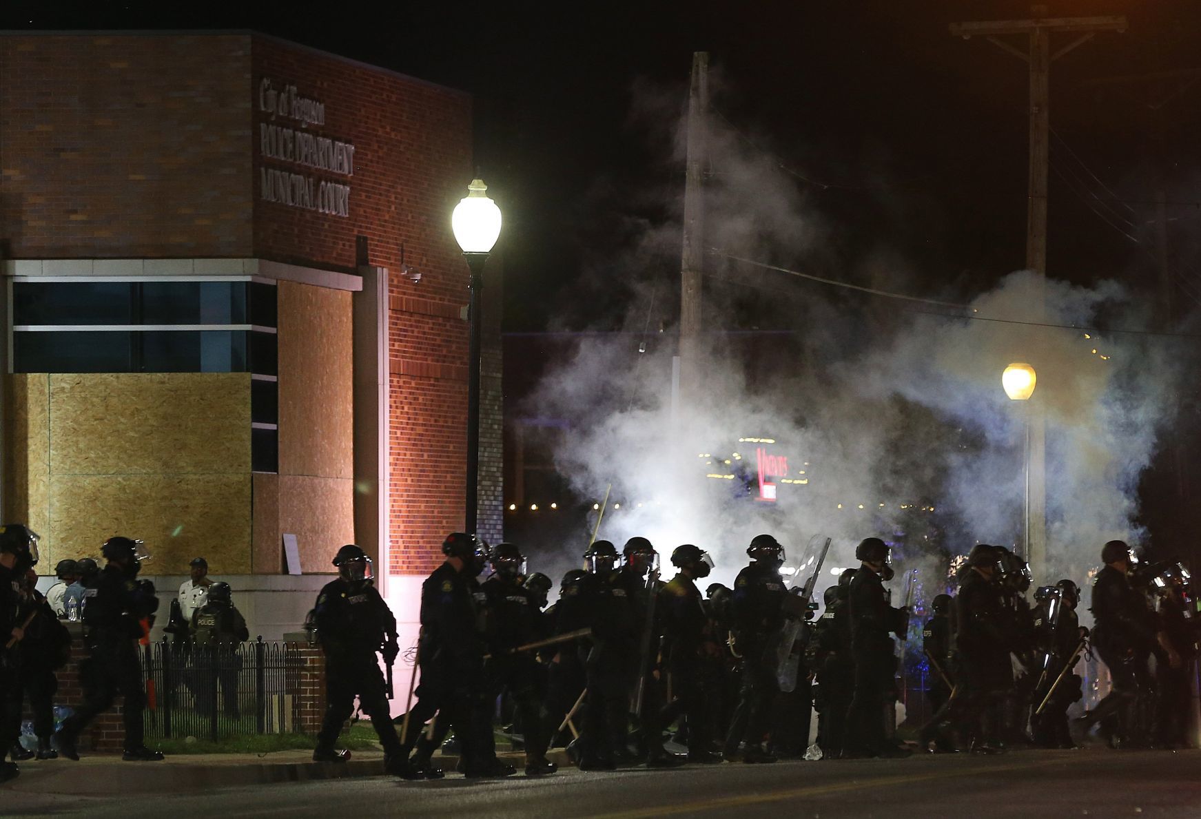 Police and protesters meet in Ferguson